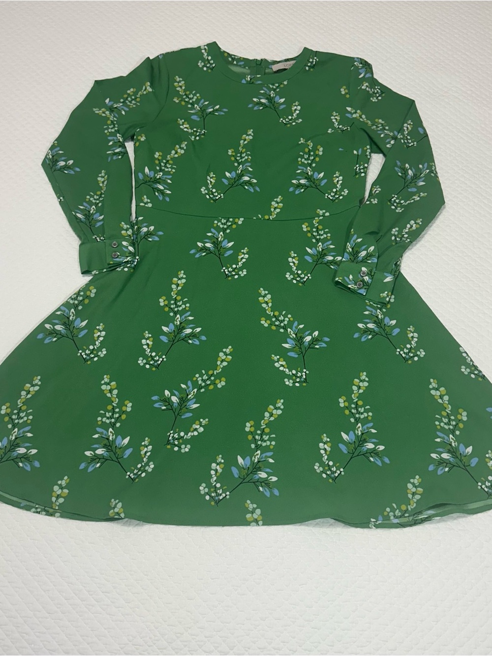 Green Floral Long-Sleeve Dress